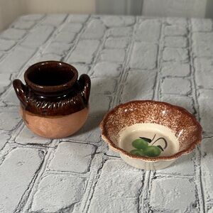 Mini Mexican Vase Bowl Clay Ceramic Pottery set of 2